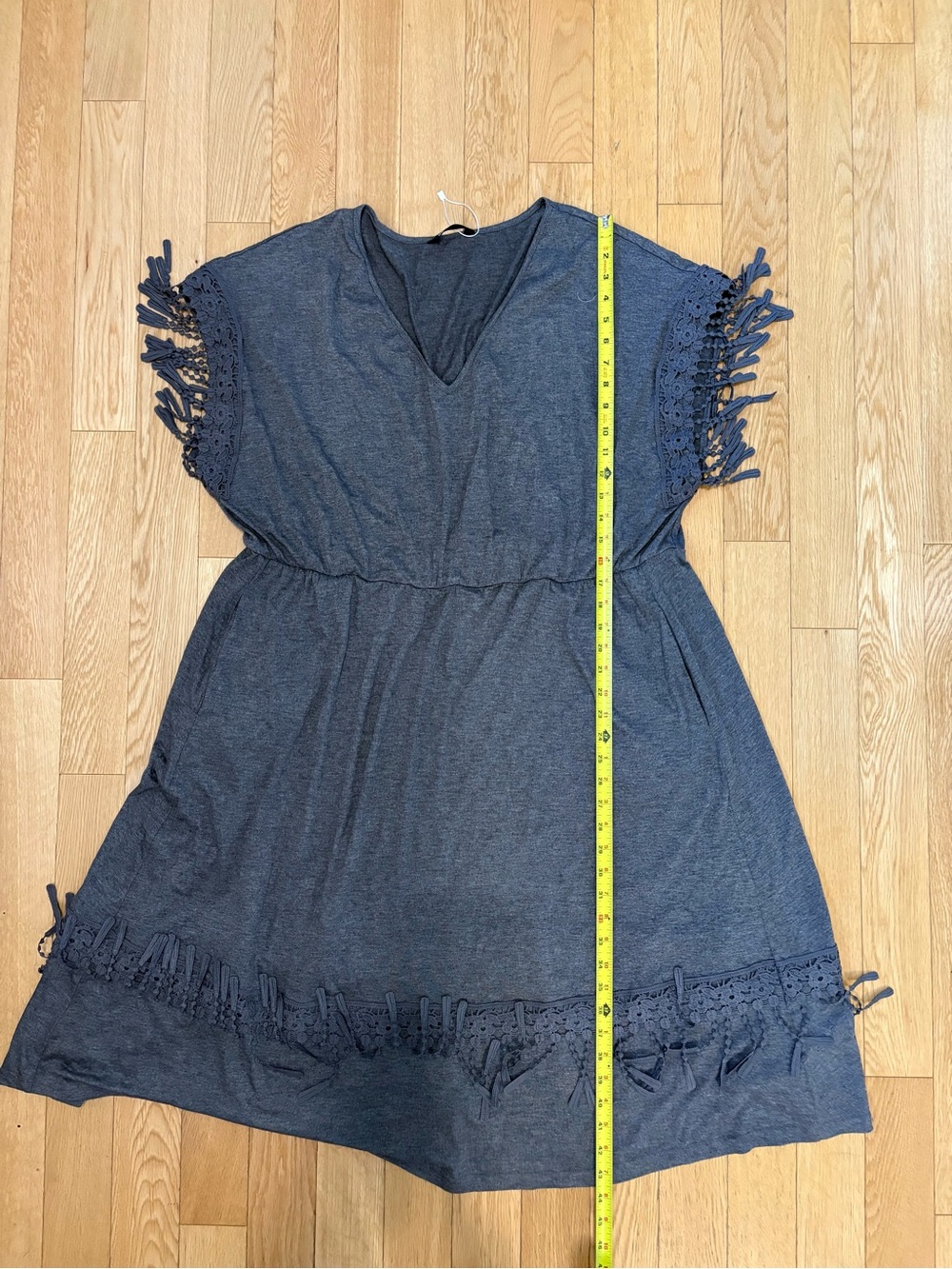 BloomChic Gray Crochet Fringe Midi Dress Plus 22-24 US Boho Chic Casual Knit - Picture 7 of 10